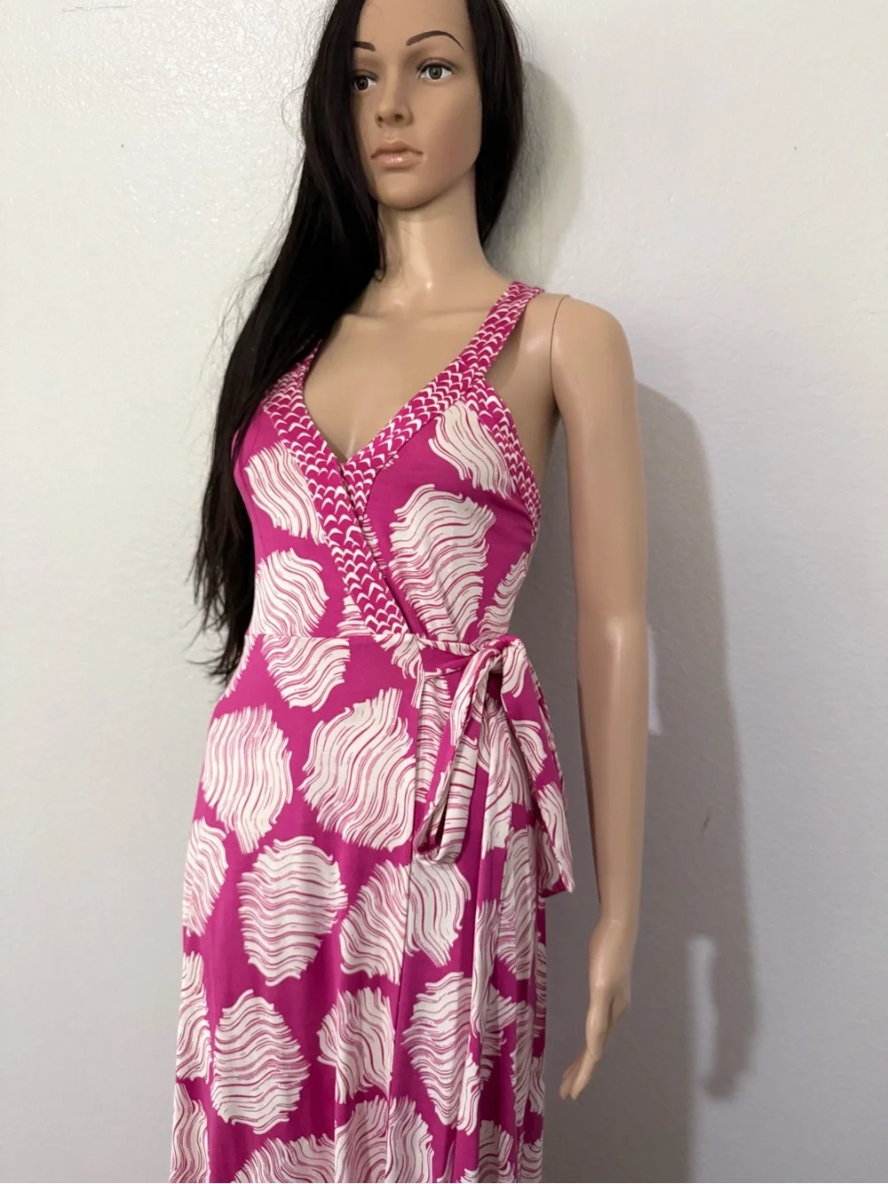 Diane Von Furstenberg Pink and White Sleeveless Wrap Maxi Dress - Picture 7 of 11